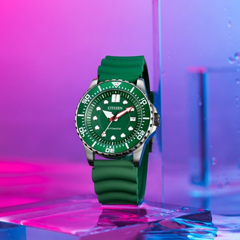 Citizen Mechanical Automatic Green Dial Green Rubber Strap Watch for Men - NJ0129-10X
