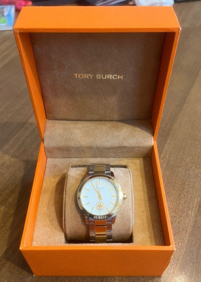 Tory Burch Collins White Dial Two Tone Steel Strap Watch for Women - TBW1306