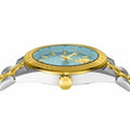  Shop Authentic Versace V-Code Analog Turquoise Dial Two Tone Steel Strap Watch for Women - VE8I00524 - Luxxuri