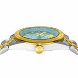  Shop Authentic Versace V-Code Analog Turquoise Dial Two Tone Steel Strap Watch for Women - VE8I00524 - Luxxuri