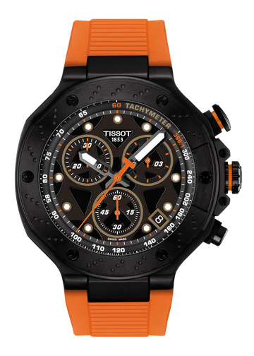 Tissot T Race Chronograph Black Dial Orange Rubber Strap Watch for Men - T141.417.37.051.02