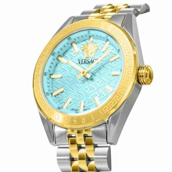  Shop Authentic Versace V-Code Analog Turquoise Dial Two Tone Steel Strap Watch for Women - VE8I00524 - Luxxuri