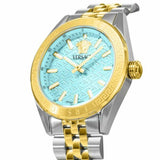  Shop Authentic Versace V-Code Analog Turquoise Dial Two Tone Steel Strap Watch for Women - VE8I00524 - Luxxuri