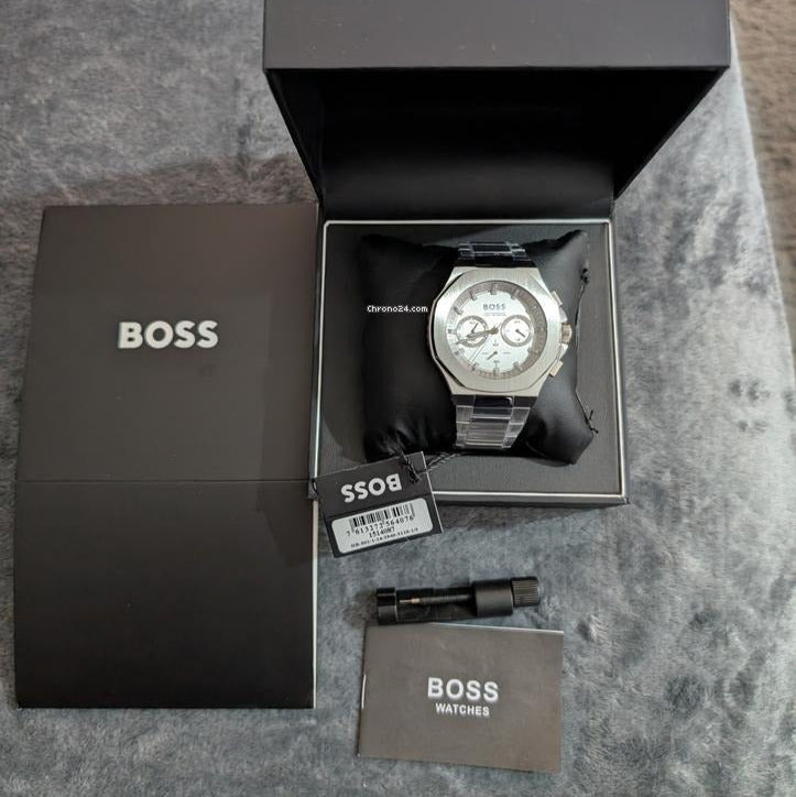 Hugo Boss Taper Chronograph White Dial Silver Steel Strap Watch for Men - 1514087