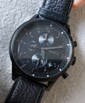  Shop Authentic Hugo Boss Aeroliner Chronograph Black Dial Black Leather Strap Watch for Men - 1512567 - Luxxuri