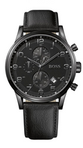  Shop Authentic Hugo Boss Aeroliner Chronograph Black Dial Black Leather Strap Watch for Men - 1512567 - Luxxuri