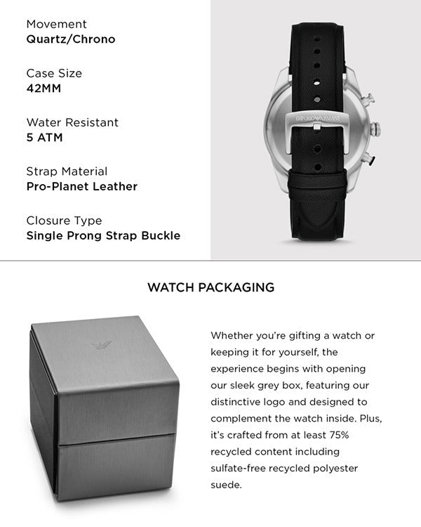 Emporio Armani Racer Chronograph Black Dial Black Leather Strap Watch for Men - AR11635