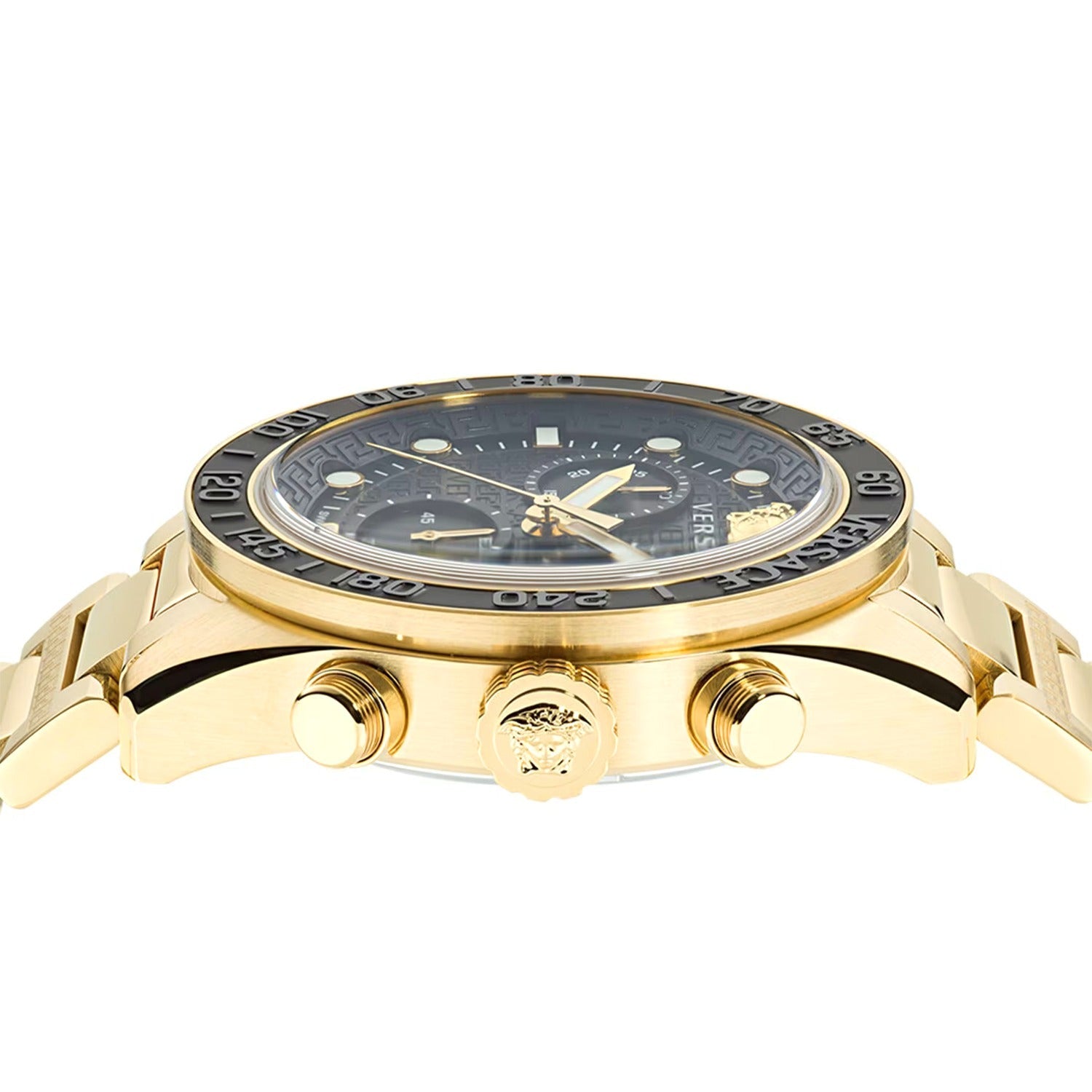  Shop Authentic Versace Greca Dome Chronograph Black Dial Gold Steel Strap Watch for Men - VE6K00523 - Luxxuri