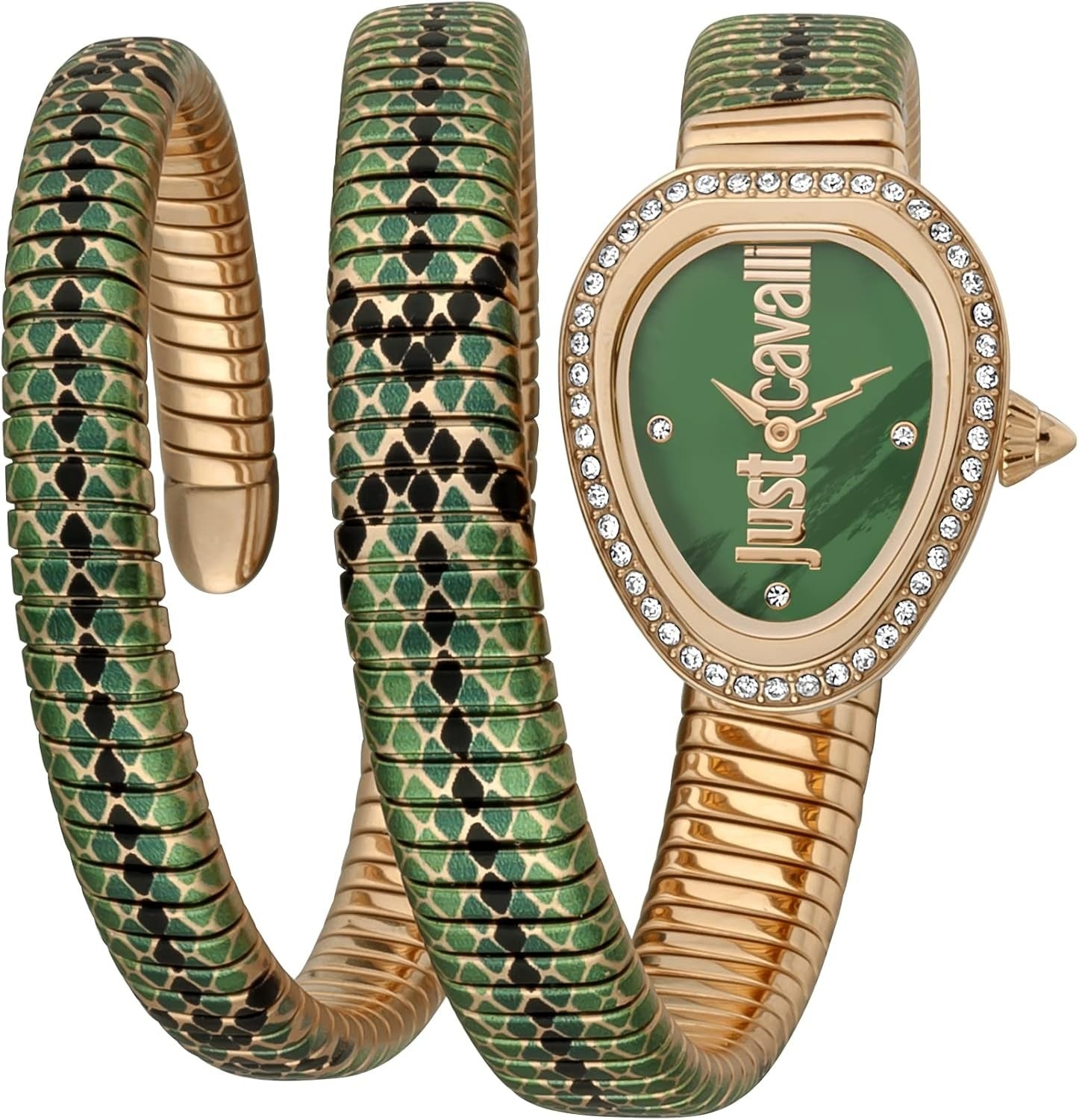 Just Cavalli Glam Snake Green Dial Multicolor Steel Strap Watch for Women - JC1L163M0265