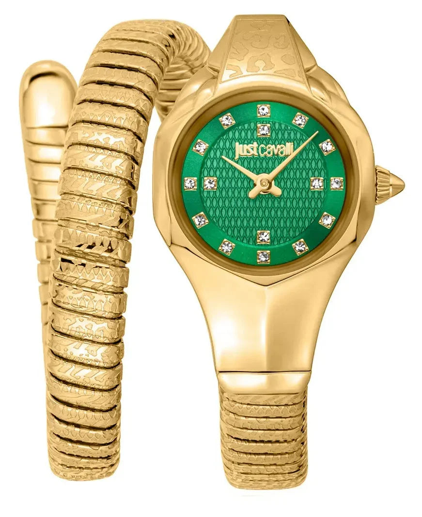 Just Cavalli Amalfi Green Dial Gold Steel Strap Watch for Women - JC1L270M0035