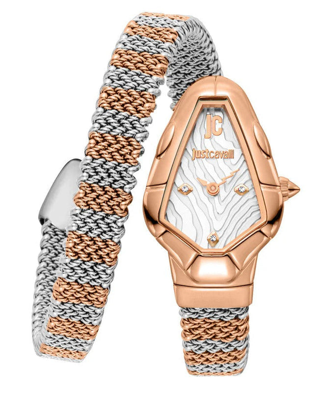 Just Cavalli Fiamma Silver Dial Two Tone Steel Strap Watch for Women - JC1L426M0065