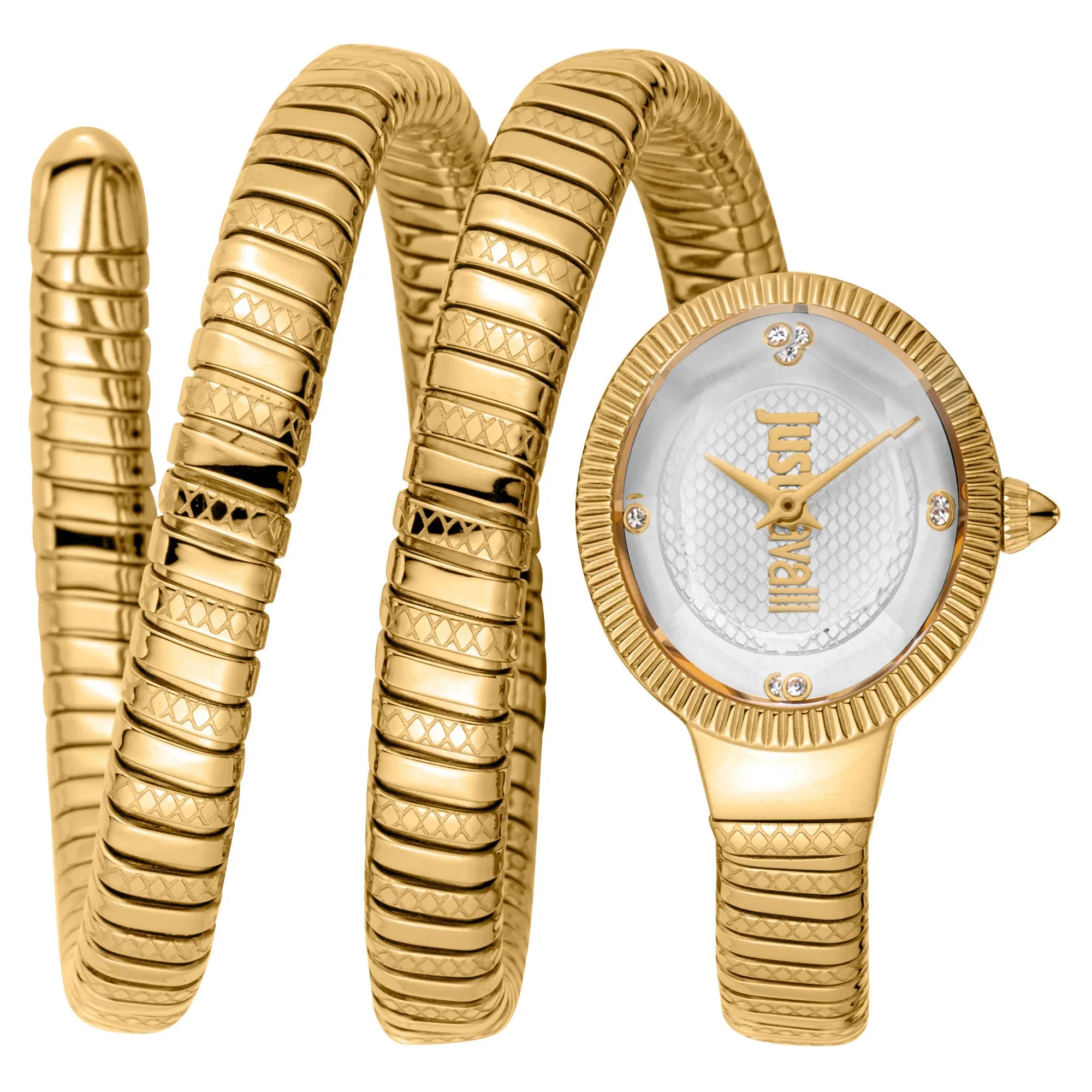 Just Cavalli After Party Silver Dial Gold Steel Strap Watch for Women - JC1L269M0025