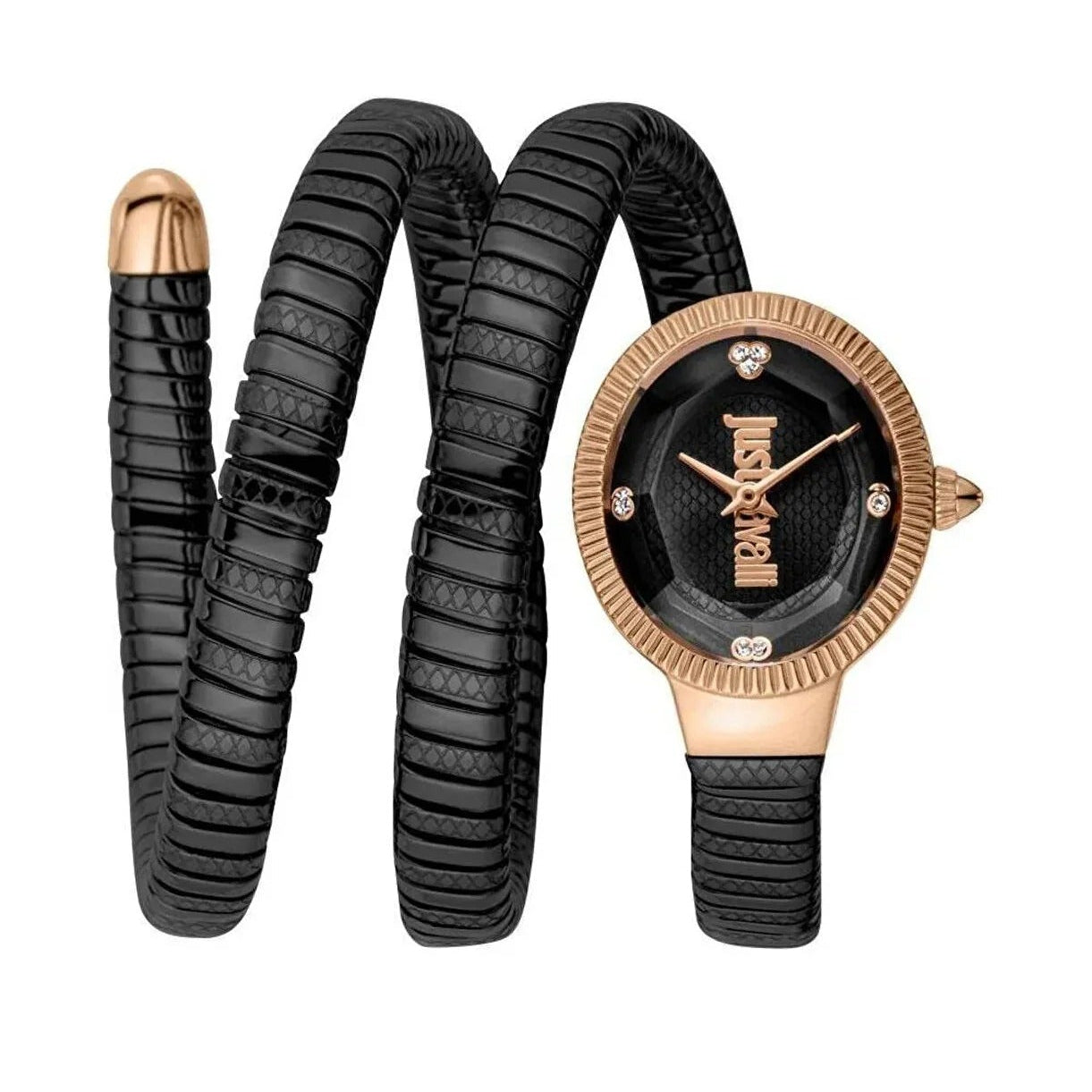 Just Cavalli Snake Black Dial Black Steel Strap Watch for Women - JC1L269M0075