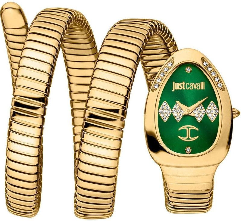 Just Cavalli Vezzoso Green Dial Gold Steel Strap Watch for Women - JC1L230M0045
