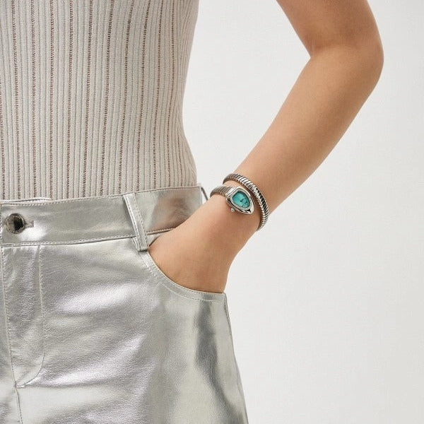 Just Cavalli Lady Snake Blue Dial Silver Steel Strap Watch for Women - JC1L249M0015