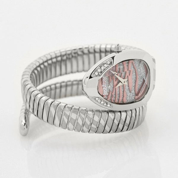 Just Cavalli Glam Evo 8 Pink Dial Silver Steel Strap Watch for Women - JC1L225M0015