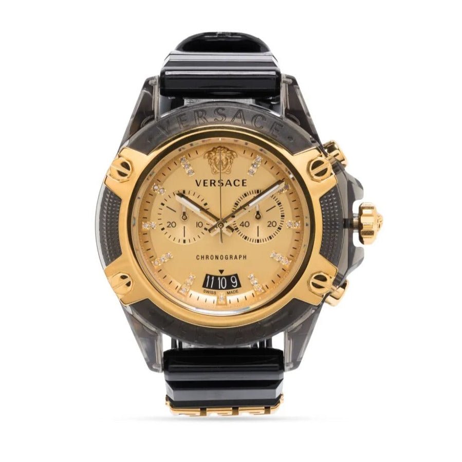  Shop Authentic Versace Icon Active Chrono Gold Dial Black Silicone Strap Unisex Watch - VEZ701623 - Luxxuri