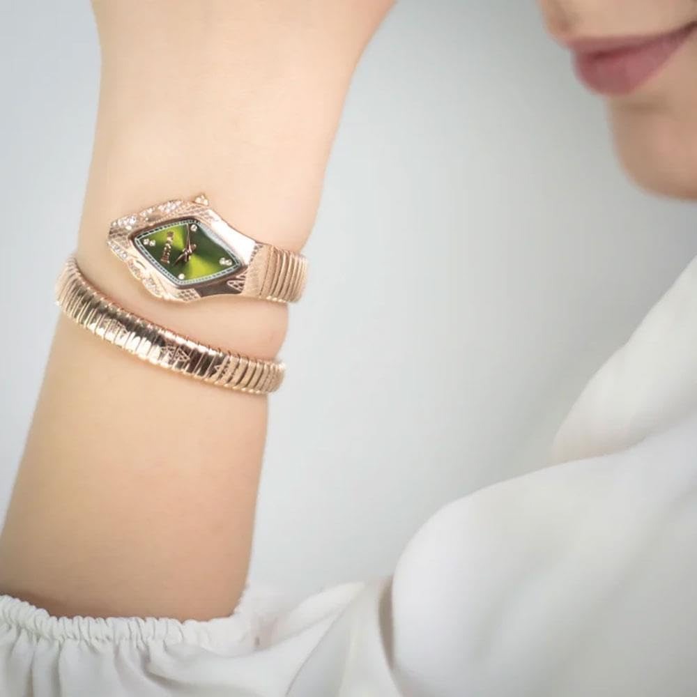 Just Cavalli Ferocious Green Dial Rose Gold Steel Strap Watch for Women - JC1L306M0055