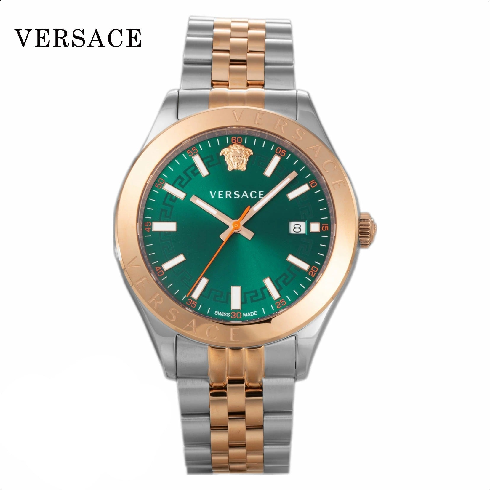  Shop Authentic Versace Hellenyium Quartz Green Dial Two Tone Steel Strap Watch for Men - VEVK01324 - Luxxuri