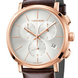  Shop Authentic Calvin Klein Posh Chronograph White Dial Brown Leather Strap Watch for Men - K8Q376G6 - Luxxuri