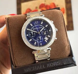  Shop Authentic Michael Kors Parker Chronograph Blue Dial Silver Steel Strap Watch for Women - MK6117 - Luxxuri