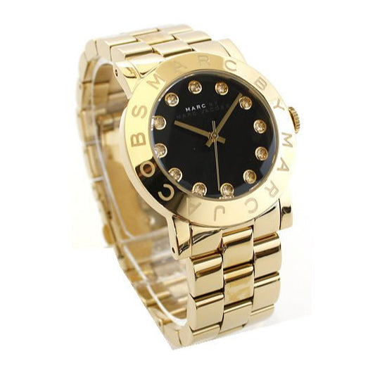 Marc Jacobs Amy Glitz Black Dial Gold Steel Strap Watch for Women - MBM3334