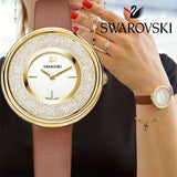  Shop Authentic Swarovski Crystalline Pure White Dial Brown Leather Strap Watch for Women - 5275040 - Luxxuri