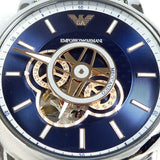  Shop Authentic Emporio Armani Luigi Chronograph Skeleton Blue Dial Silver Steel Strap Watch For Men - AR60036 - Luxxuri