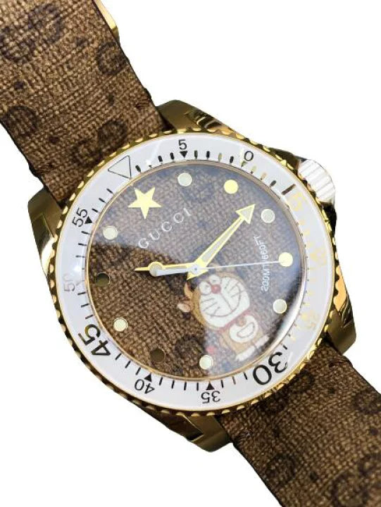  Shop Authentic Gucci Dive Doraemon Brown Dial Brown Leather Strap Watch For Men - YA136334 - Luxxuri