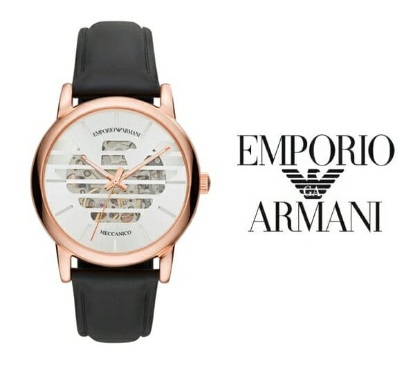  Shop Authentic Emporio Armani Meccanico Skeleton Silver Dial Black Leather Strap Watch For Men - AR60031 - Luxxuri