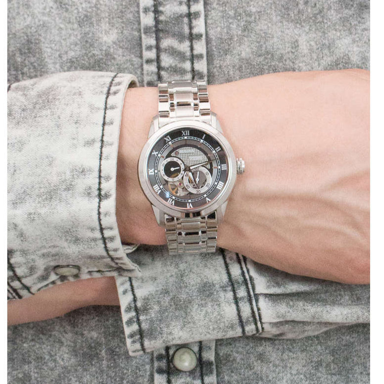  Shop Authentic Bulova BVA Dual Aperture Black Dial Silver Steel Strap Watch for Men - 96A119 - Luxxuri