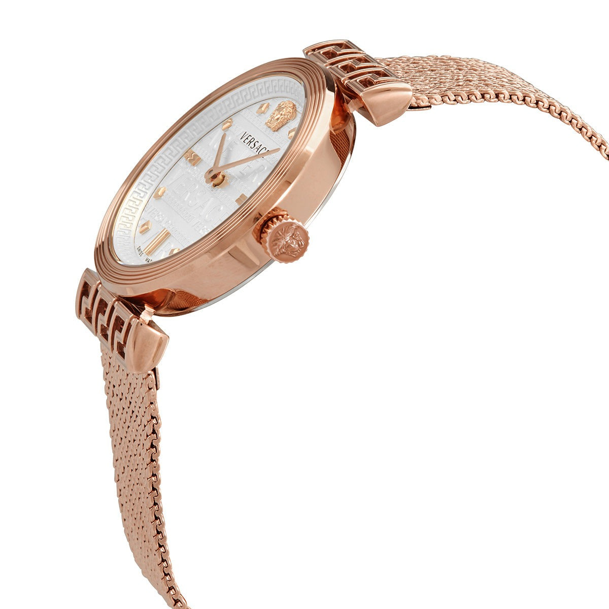  Shop Authentic Versace Meander White Dial Rose Gold Mesh Bracelet Watch for Women - VELW00620 - Luxxuri