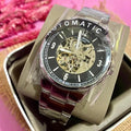  Shop Authentic Fossil Forrester Automatic Skeleton Black Dial Silver Steel Strap Watch for Men - ME3180 - Luxxuri