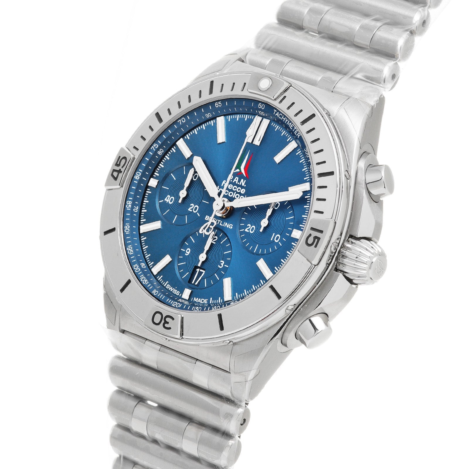  Shop Authentic Breitling Chronomat B01 42 Frecce Tricolori Blue Dial Silver Steel Strap Watch for Men - AB01344A1C1A1 - Luxxuri