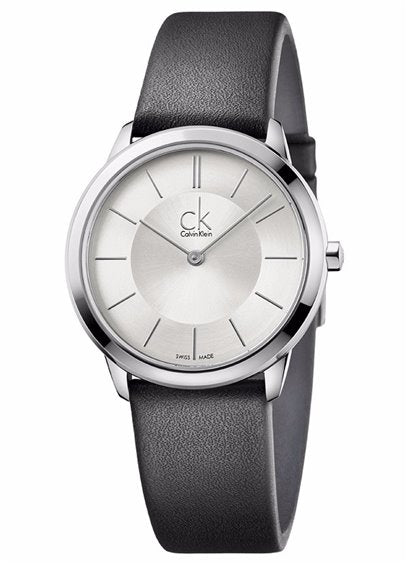  Shop Authentic Calvin Klein Minimal Silver Dial Black Leather Strap Watch for Women - K3M221C6 - Luxxuri