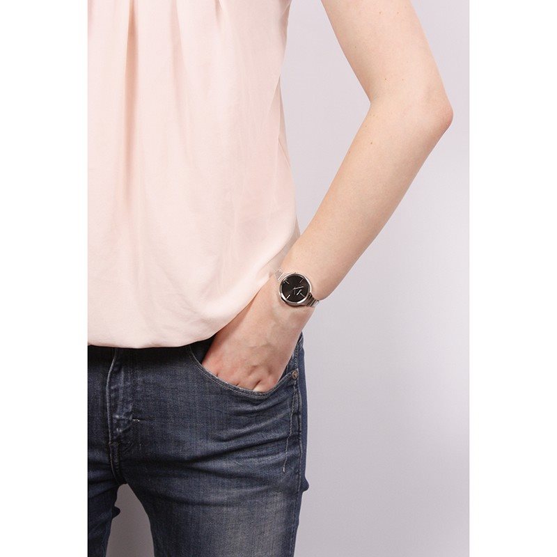  Shop Authentic Calvin Klein Lively Black Dial Silver Steel Strap Watch for Women - K4U23121 - Luxxuri