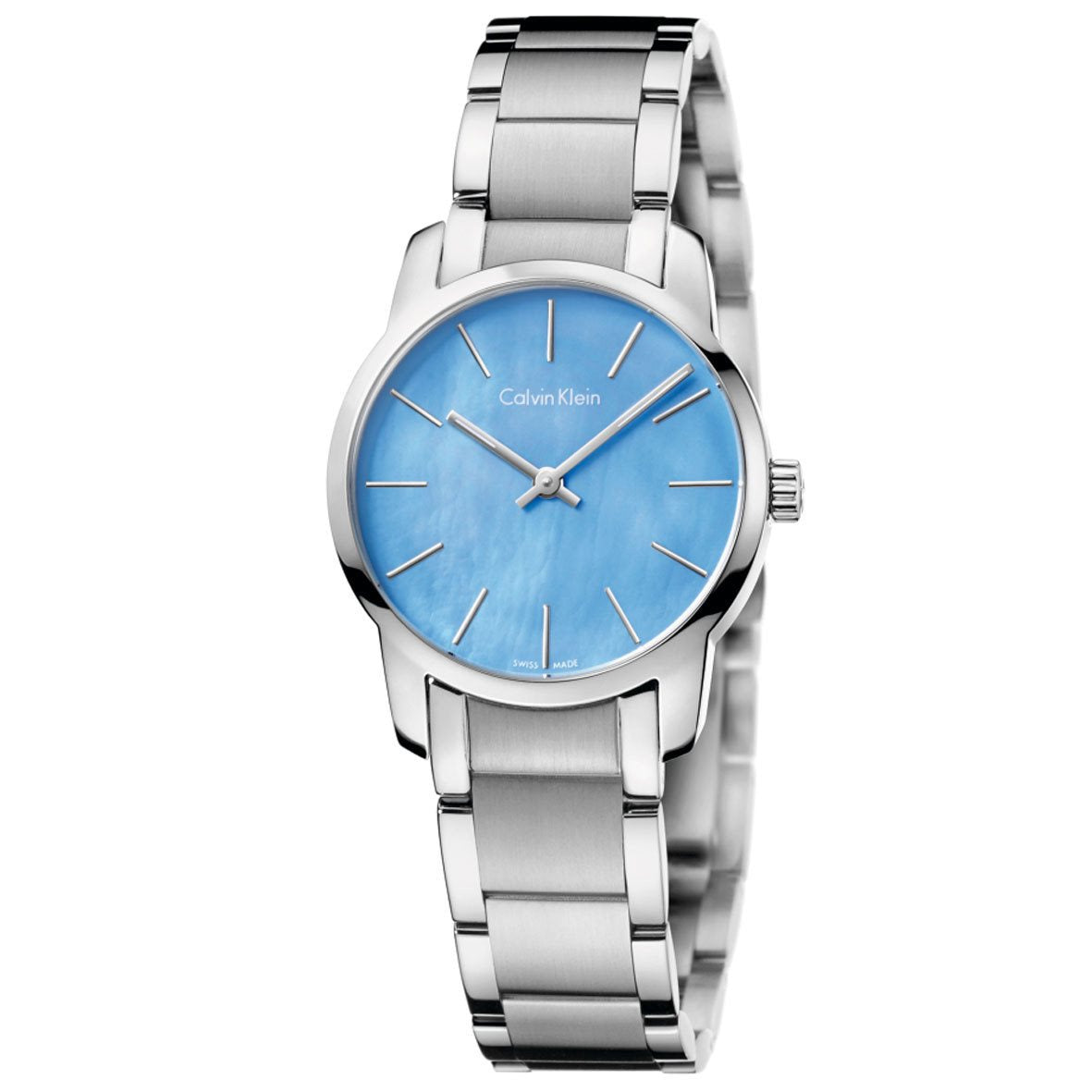  Shop Authentic Calvin Klein City Mother of Pearl Blue Dial Silver Steel Strap Watch for Women - K2G2314X - Luxxuri