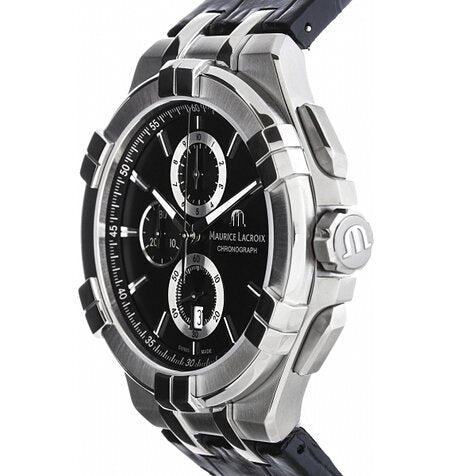Maurice Lacroix Aikon Chronograph Black Dial Black Leather Strap Watch for Men - AI1018-SS001-330-1