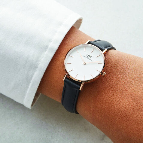  Shop Authentic Daniel Wellington Classic Petite Sheffield White Dial Black Leather Strap Watch For Women - DW00100230 - Luxxuri
