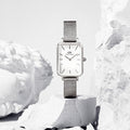  Shop Authentic Daniel Wellington Quadro Sterling White Dial Silver Mesh Strap Watch For Women - DW00100438 - Luxxuri
