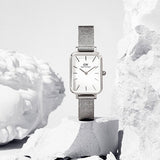  Shop Authentic Daniel Wellington Quadro Sterling White Dial Silver Mesh Strap Watch For Women - DW00100438 - Luxxuri