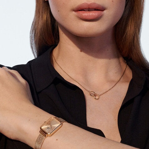  Shop Authentic Daniel Wellington Quadro Unitone Rose Gold Dial Rose Gold Mesh Strap Watch For Women - DW00100484 - Luxxuri