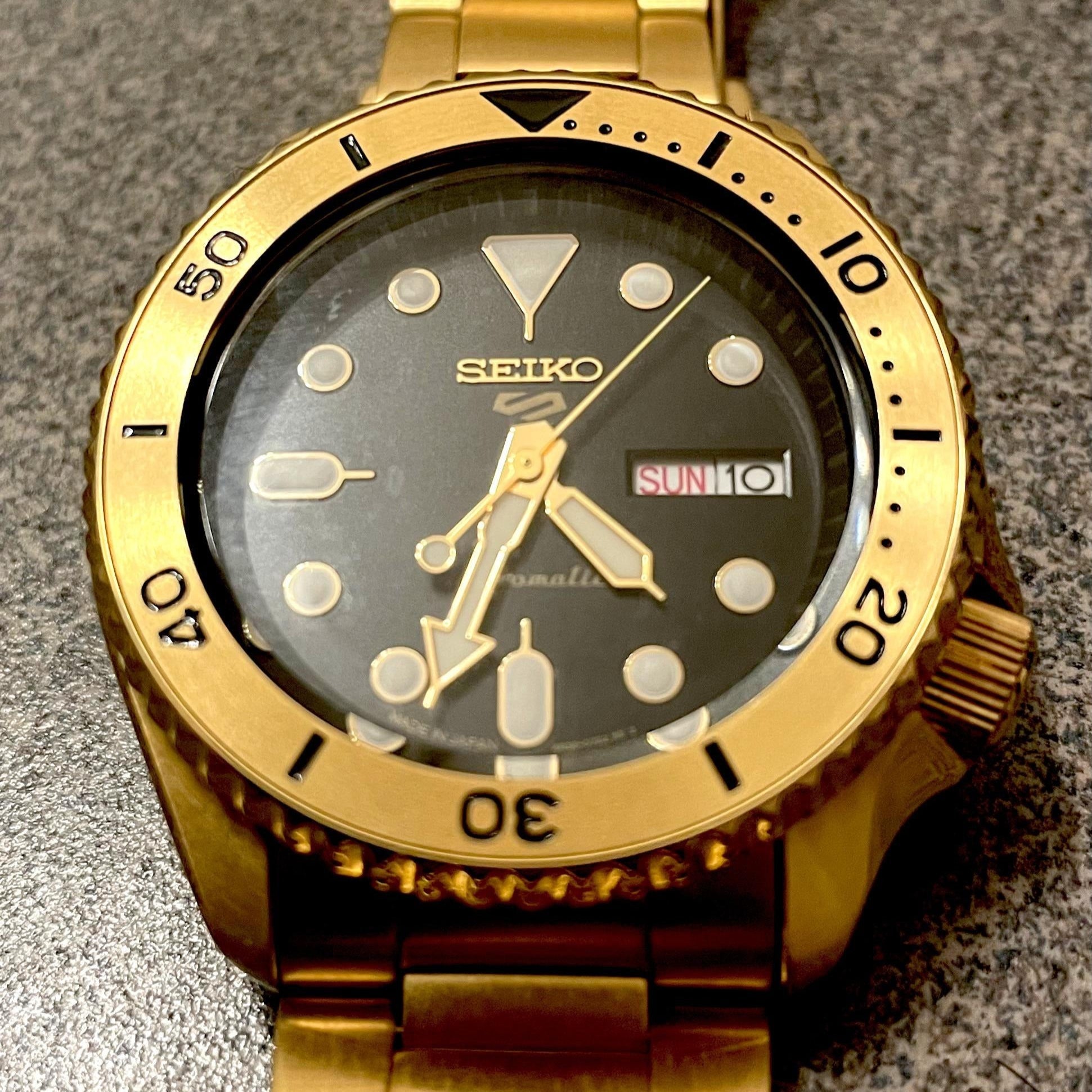  Shop Authentic Seiko 5 Sports Automatic Black Dial Gold Steel Strap Watch For Men - SRPK18 - Luxxuri