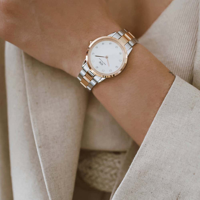  Shop Authentic Daniel Wellington Iconic Link White Dial Two Tone Steel Strap Watch For Women - DW00100359 - Luxxuri