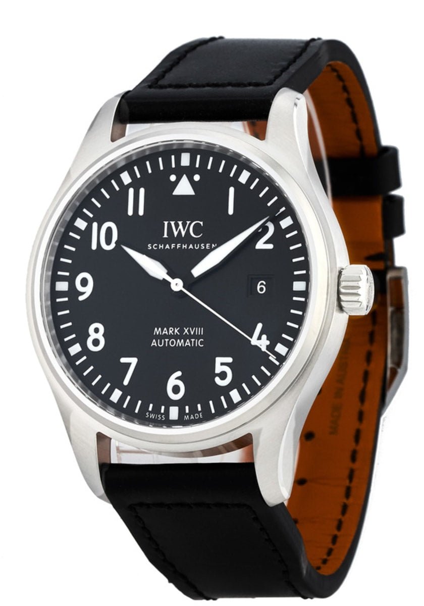  Shop Authentic IWC Pilot's Mark XVIII 40mm Black Dial Black Leather Strap Watch for Men - IW327001 - Luxxuri