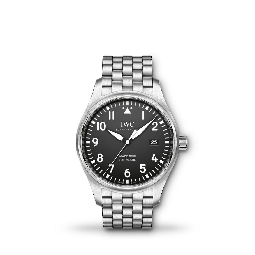  Shop Authentic IWC Pilot’s Watch Mark XVIII Black Dial Silver Steel Strap Watch for Men - IW327015 - Luxxuri
