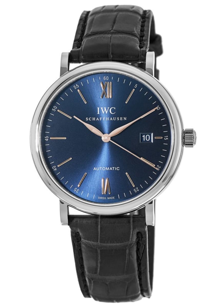  Shop Authentic IWC Portofino Automatic Blue Dial Black Leather Strap Watch for Men - IW356523 - Luxxuri