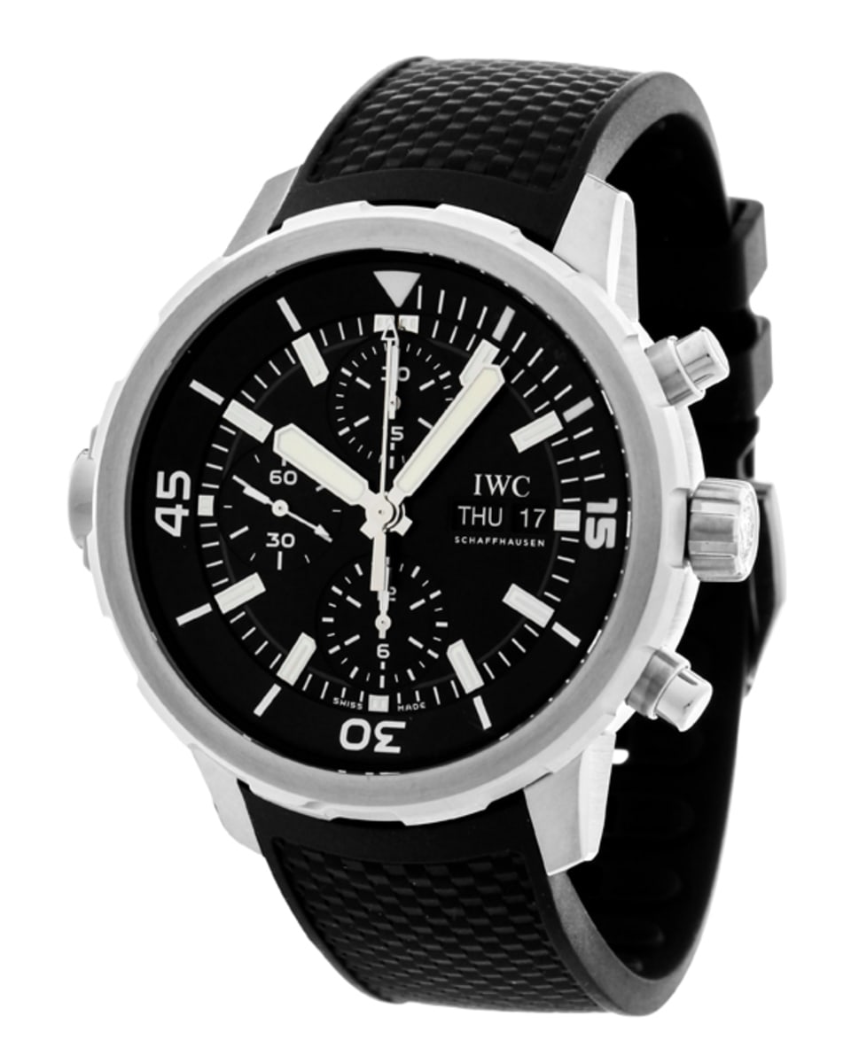  Shop Authentic IWC Aquatimer Chronograph Black Dial Black Leather Strap Watch for Men - IW376803 - Luxxuri