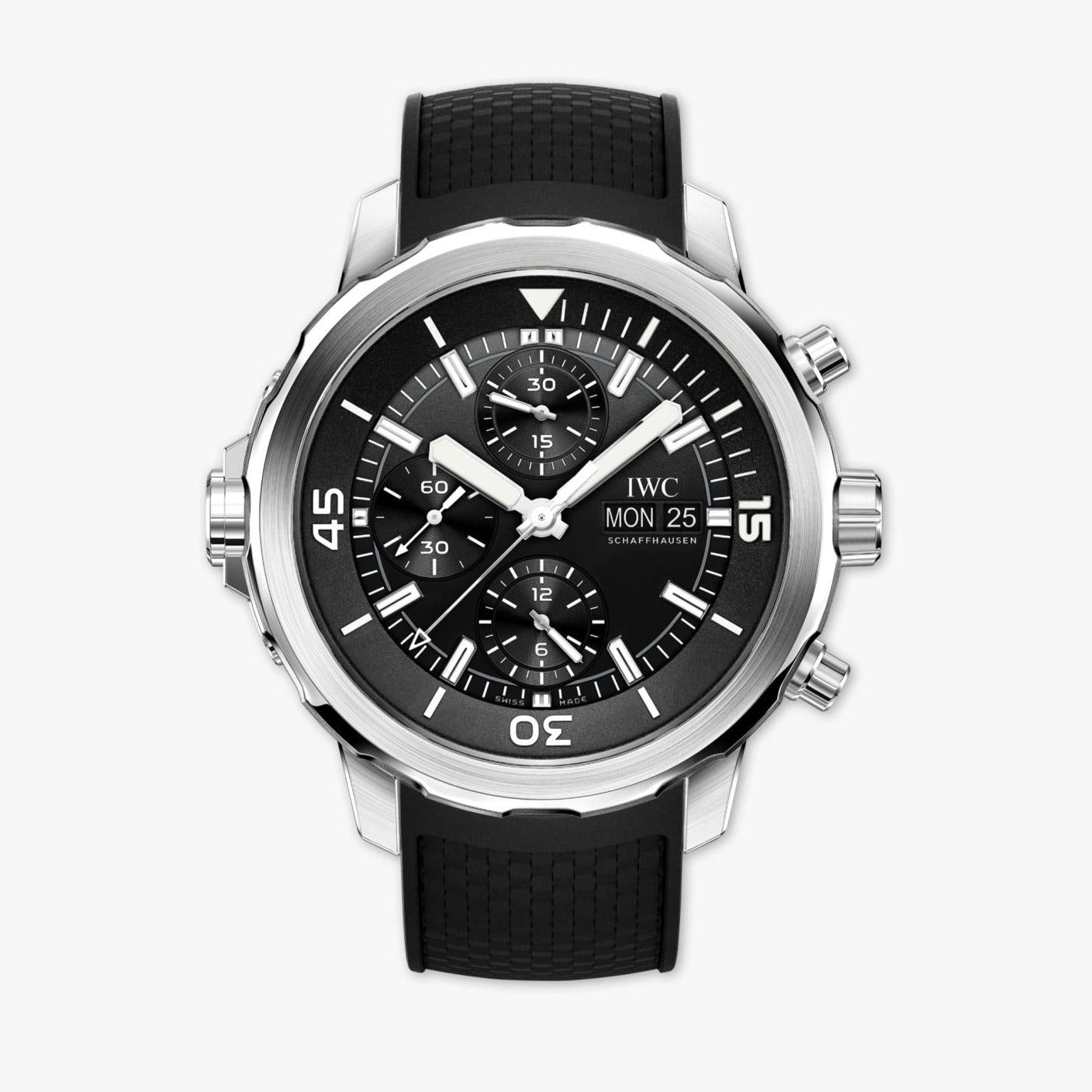  Shop Authentic IWC Aquatimer Chronograph Black Dial Black Leather Strap Watch for Men - IW376803 - Luxxuri