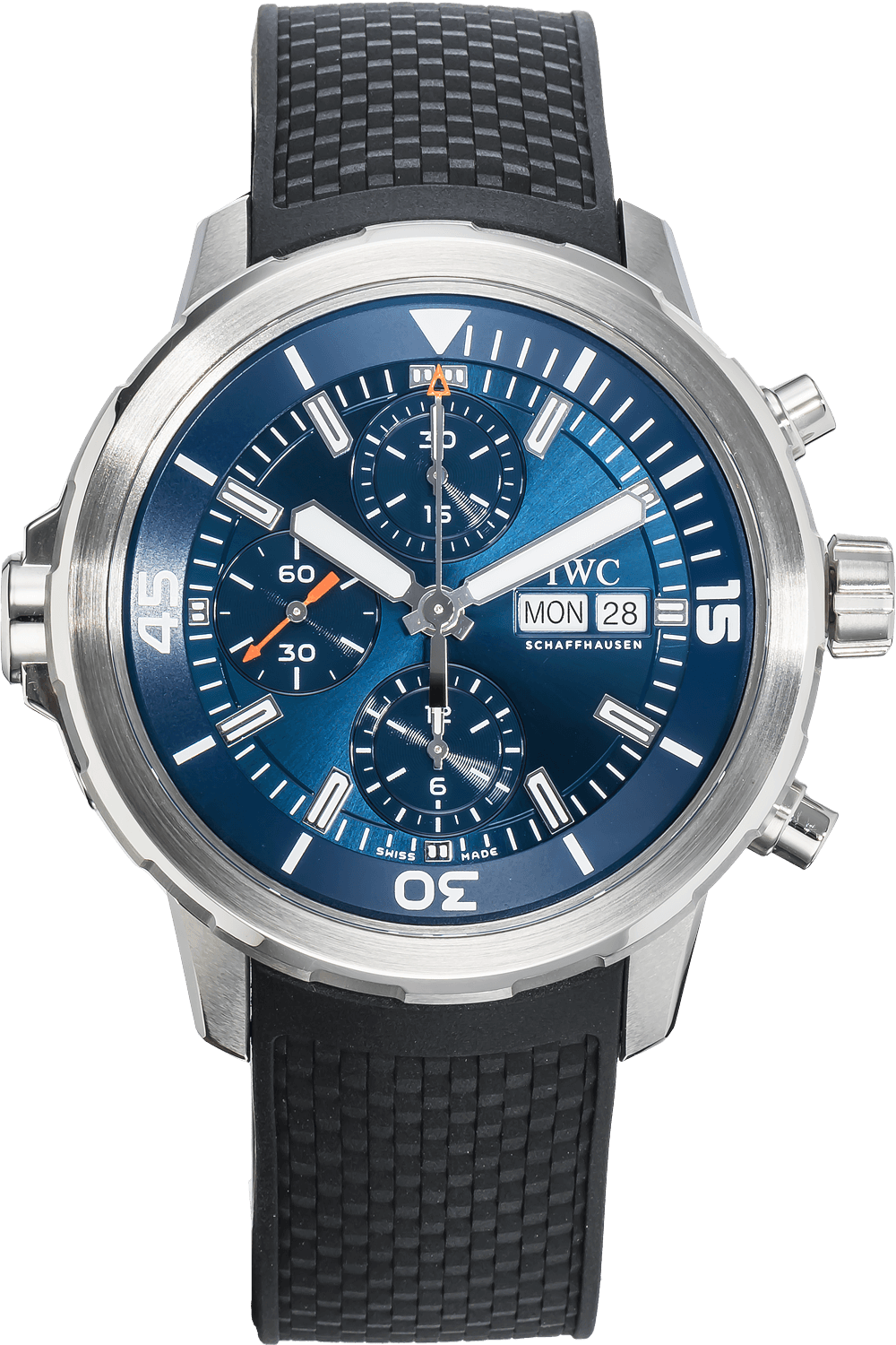  Shop Authentic IWC Aquatimer Automatic Chronograph 44mm Blue Dial Black Rubber Strap Watch for Men - IW376805 - Luxxuri